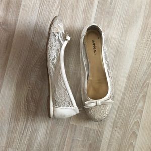white lace ballet flats